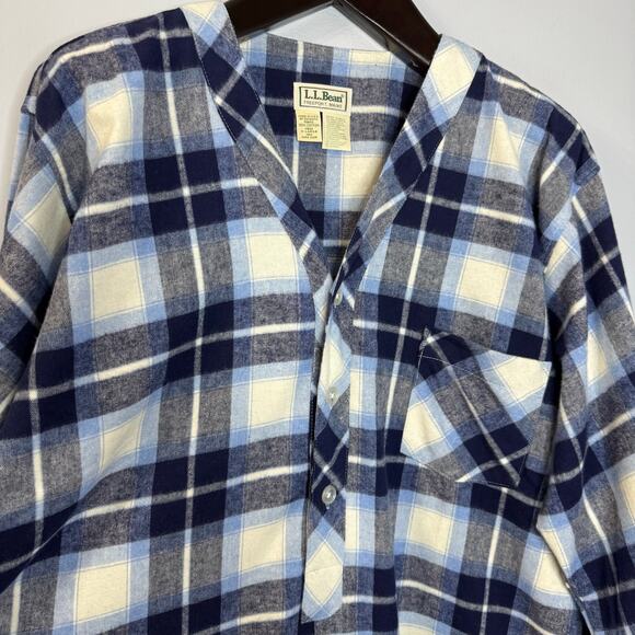 LL Bean Mens VTG Flannel Blue Plaid Cotton Sleep Shirt Night Gown Unisex XL - Picture 9 of 10